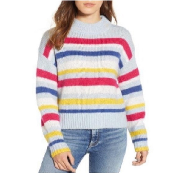 Rebecca Minkoff Brittany pale blue multi stripe mock neck wool blend sweater - Picture 2 of 16